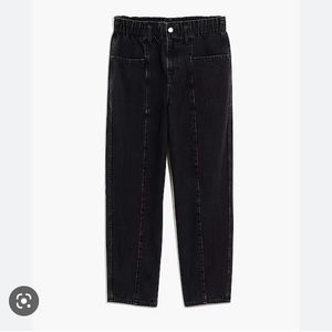 Madewell pull on balloon jeans Hobson wash black xs seam front denim mom jeans